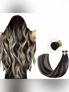 16” Balayage Black to Blonde ITip Human Hair Extensions 50g/100s #TF1